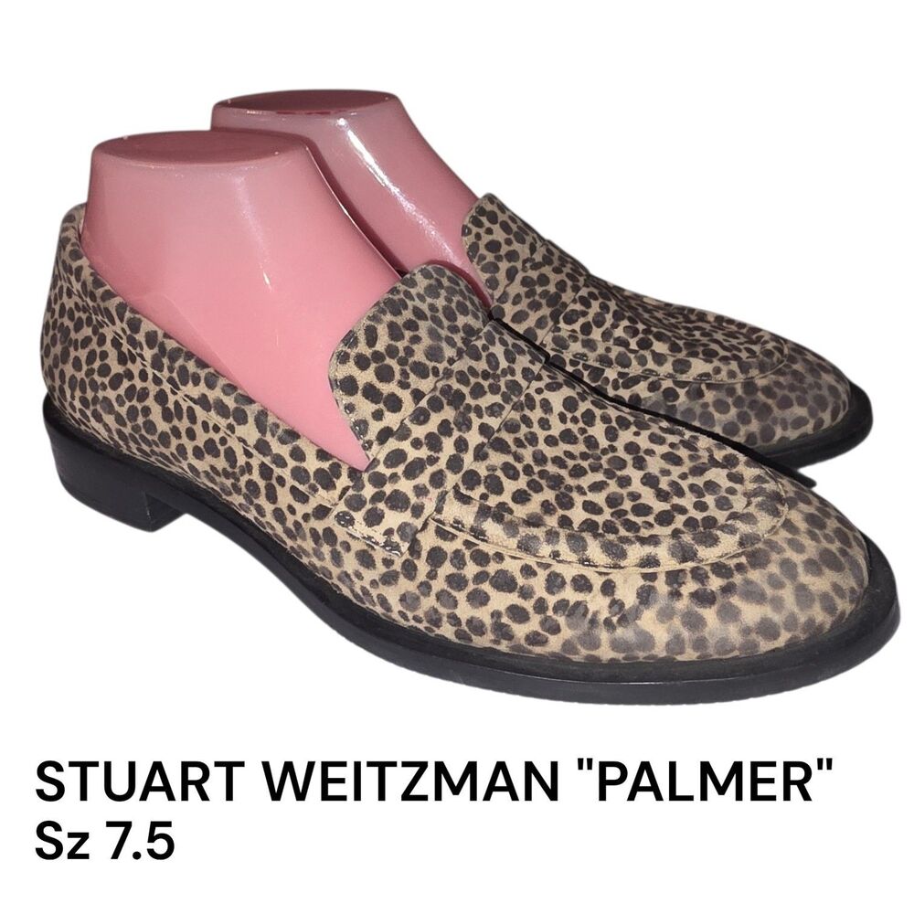 Stuart Weitzman Sz 7.5 Palmer Cheetah Print Slip On Casual Preppy Loafers Shoes